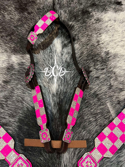 Neon Pink Checker Board Tack Set* New