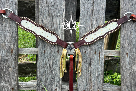 Copy of PONY pearl white Glitter and gold trim breastcollar**