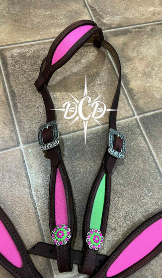 Neon Pink and Green Headstall Only
