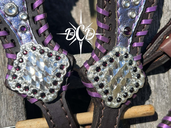 Amethyst Crystal Diamond center Berry Concho 1.25"