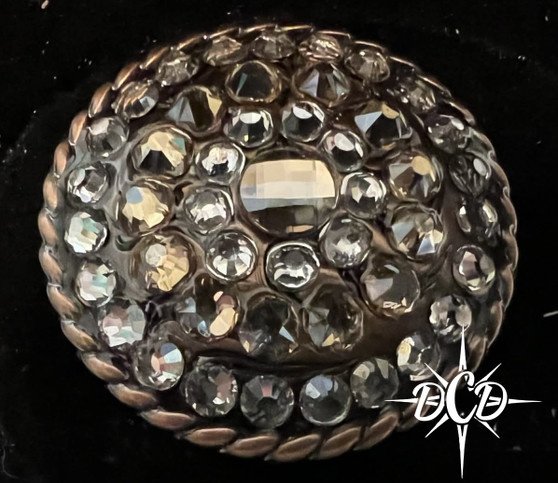 Copper rope edge Concho with clear and golden crystals 1.25"