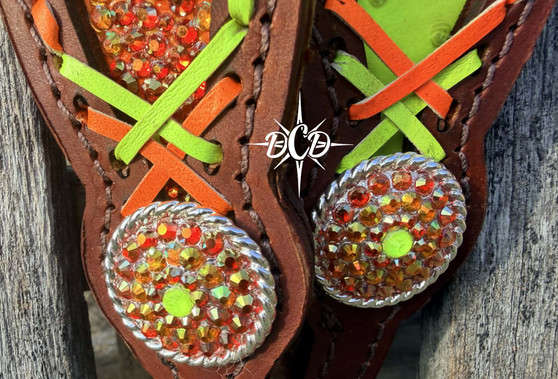 Orange and Yellow crystal Silver rope edge Concho 1.25"