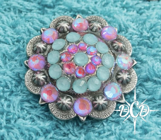 Neon Turquoise and Pink concho 1.25"