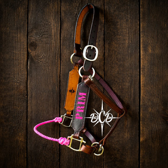 Hot pink Nose Simple  lariat Nose, adjustable leather chin Name Halter***