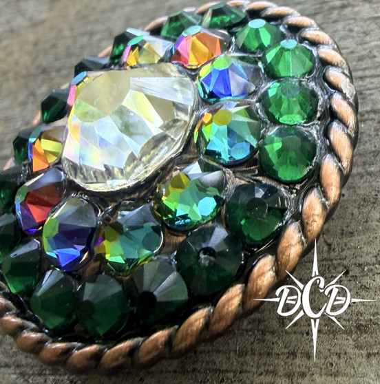 Green and Vitrail Crystal Concho 1"