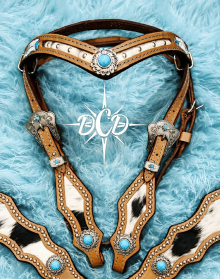 Feather tooled Dipped Browband Cowhide Headstall