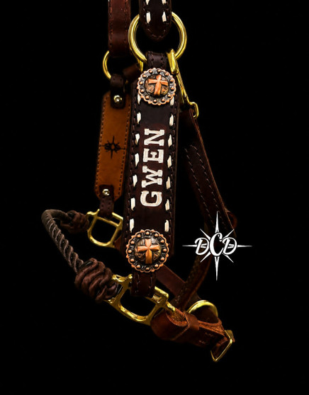 Copy of Simple Buckstitch lariat Nose, concho adjustable leather chin Name Halter***