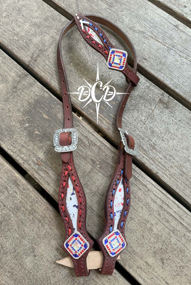 Metallic distressed American Flag one ear Headstall***