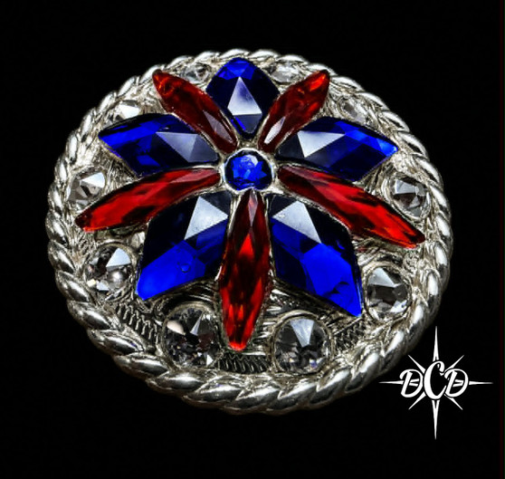 Red White Blue Square Silver Concho Round 1.25"