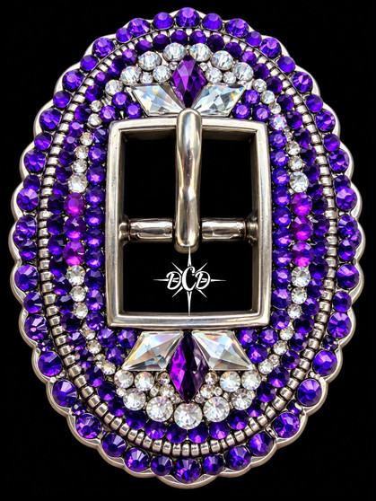 Antique Silver Oval Burst Buckle with Shades of purple