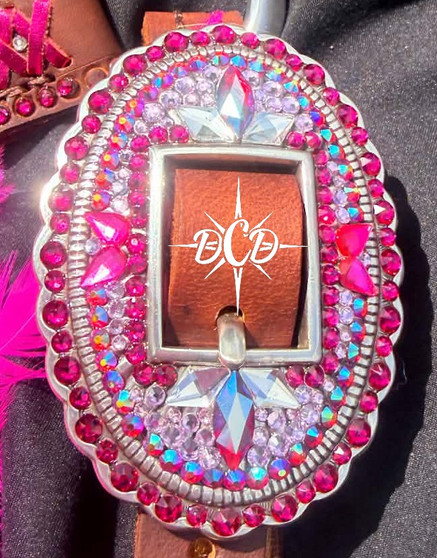 Antique Silver Oval Burst Buckle with shades of deep pink