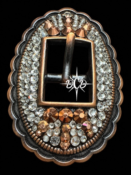 Antique Copper Oval Burst Buckle with Rose Gold and Crystal