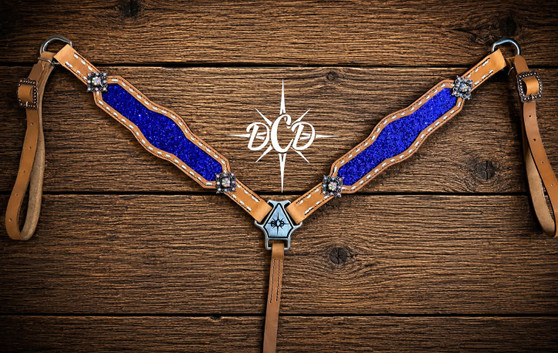 Blue Glitter  Buck Stitch Breastcollar **