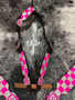 Neon Pink Checker Board Headstall
