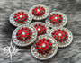 Red crystal Silver rope edge Concho 1.25"