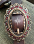 Antique Copper Oval Rope Buckle with Red Crystals