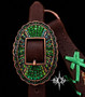 Antique Copper Oval Burst Buckle with Green Crystal Trim