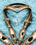 Feather tooled Dipped Browband Cowhide Headstall