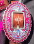 Antique Silver Oval Burst Buckle with shades of deep pink