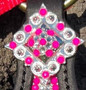 Neon Pink and clear Crystal concho Square 1.25"
