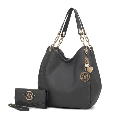 MKF Collection Ashley Vegan Leather Women's Hobo Shoulder Bag with Wallet- 2 pieces by Mia k