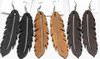 3.5" Feather Look Wood Earring Natural Colors .58 Each