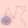 30" All White Bead Little Saints Rosary w/ Silver Cross w/ JESUS in Keepstake Box  .62 ea