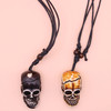 DBl Cord Wood Bead Necklace w/ Skull Pendant 2 Colors .68 ea