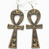 Ankh Cross Wood Earring w/ Etchings Natural Colors .58 Each