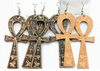 Ankh Cross Wood Earring w/ Etchings Natural Colors .58 Each