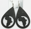 Africa Map Cut Out in Water Drop Shape Wood Earring .58 Each Pair