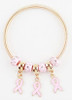 Gold & Silver Spring Style Beaded Bracelets w/ Triple Pink Ribbons Pendant .60 Each