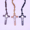 36" 10MM Wood Bead Rosary w/ Large Cross w/ Jesus 12 per pk .62 each