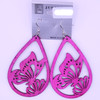 2.5" Carved Butterfly &  Flower Wood Earring Bright Colors .60 Each