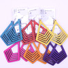 3" Chevron Pattern Slitted Wood Earring Bright Colors .62 each pair