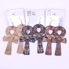 3" Ankh Cross Wood Earring w/ Etchings Natural Colors .62 Per Pair