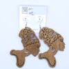 3.5" Woman w/ Turban Wood Earring Natural Colors .62 Per Pair