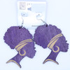 3.5" Woman w/ Afro Wood Earring Bright Colors .62 Per Pair