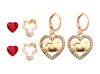 3 Pair Cat Heart Stud & Rhinestone Heart Drop Earring Set .68 each set
