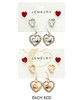 3 Pair Cat Heart Stud & Rhinestone Heart Drop Earring Set .68 each set