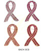 2.1" Gold & Silver Crystal Stone Pink Ribbon Brooch .68 each