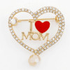 Rhinestone Heart I LOVE MOM Drop Charm Brooch Pin .68 each