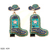 1.6" Rhinestone Cowboy Boot Drop Earrings with Hat Stud .68 each pair