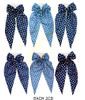 13.7" Denim Look Polka Dot Print Long Tail Gator Clip Hair Bow .68 each