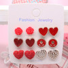6 Pair Heart & Flower Stud Earrings Set .68 each set