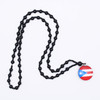 Puerto Rico Flag Pendant Black Glass Beaded Necklace .68 each