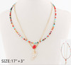 Layered Beaded Chain Necklace with Stone & Crystal Horn Pendant .68 each