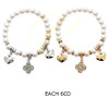 Pearl Stretch Bracelet with Rhinestone Quatrefoil & Heart Charms .68 each