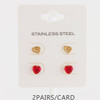 Stainless Steel Double Stud Earrings Set w/ Rhinestone Stud & Heart Design .68 each set