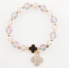 Pastel Faceted Bead Stretch Bracelet with Quatrefoil Charms .68 each